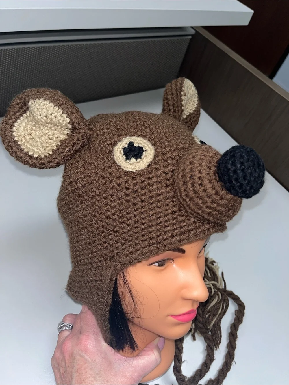 Source Unknown Brown Bear Crochet Earflap Hat with Beige Accents